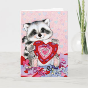 Cute racoon Valentines day customisable card