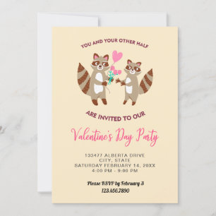 cute racoon valentine's day party dinner hearts invitation