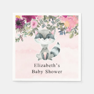 Cute Racoon Watercolor Floral Baby Shower Napkin