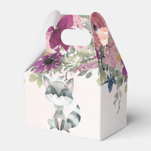 Cute Racoon Watercolor Peony Baby Shower Favour Box