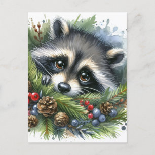 Cute Racoon Watercolor Postcard