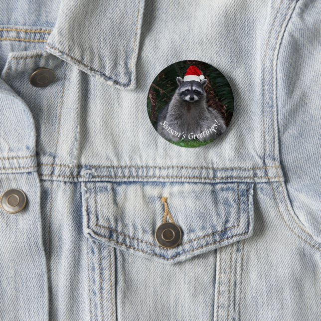 Cute Racoon Wearing Red Santa Hat Holiday 6 Cm Round Badge (In Situ)