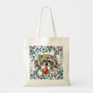 Cute racoon with an apple in the paws tote bag