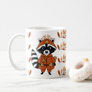 Cute racoon with autumn leaves coffee mug
