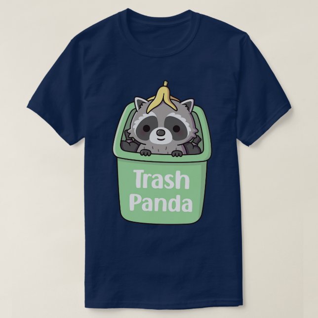 Cute Racoon With Banana Peel Inside Garbage Bin T-Shirt (Design Front)