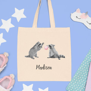 Cute Racoon with Bubble Gum Personalised Tote Bag
