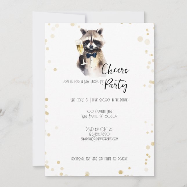 Cute Racoon with Champagne Cheers New Year's Eve Holiday Card (Front)