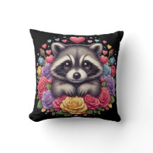 Cute Racoon with Colourful Flowers and Hearts