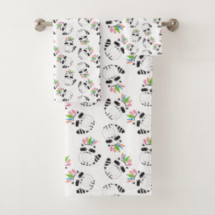 Cute Racoon with feathers on his head Bath Towel Set