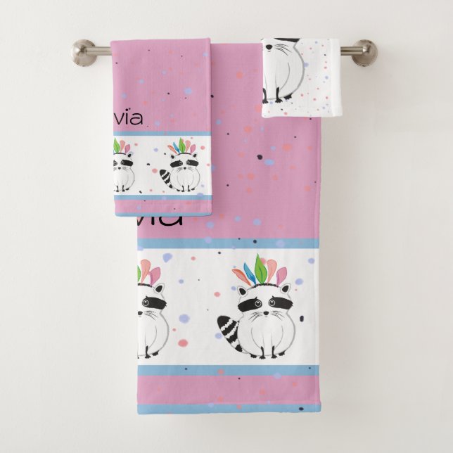 Cute Racoon with feathers on his head Bath Towel Set (Insitu)