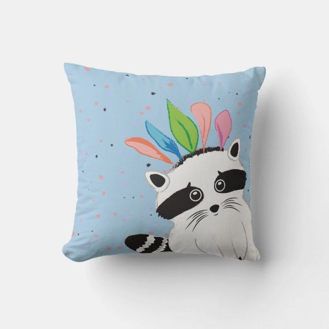 Cute Racoon with feathers on his head Cushion (Front)