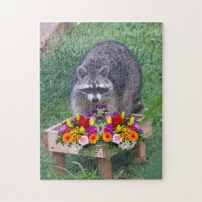 Cute Racoon with Flowers  Jigsaw Puzzle (Vertical)
