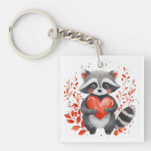 cute racoon with heart for valentine's day  key ring