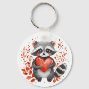 cute racoon with heart for valentine's day key ring
