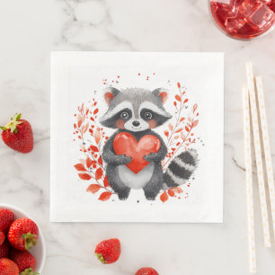 cute racoon with heart for valentine's day napkin