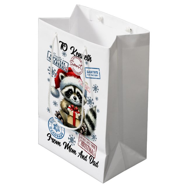 Cute Racoon With Santa Sack and Holiday  Medium Gift Bag (Front Angled)