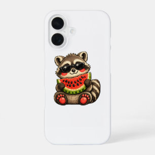 Cute Racoon with Watermelon iPhone 16 Case