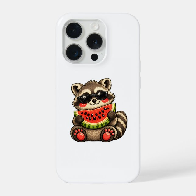 Cute Racoon with Watermelon iPhone Case (Back)