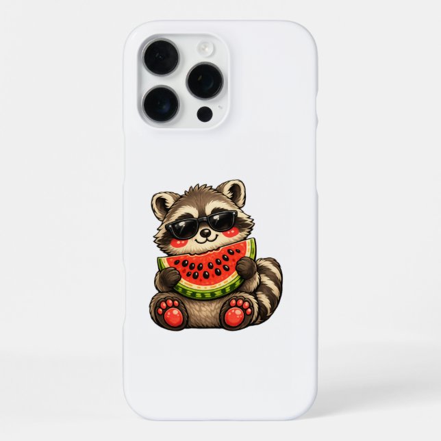 Cute Racoon with Watermelon iPhone Case (Back)