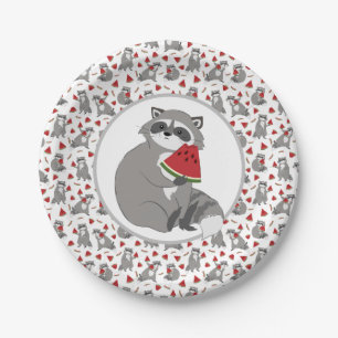 Cute racoon with watermelon paper plate
