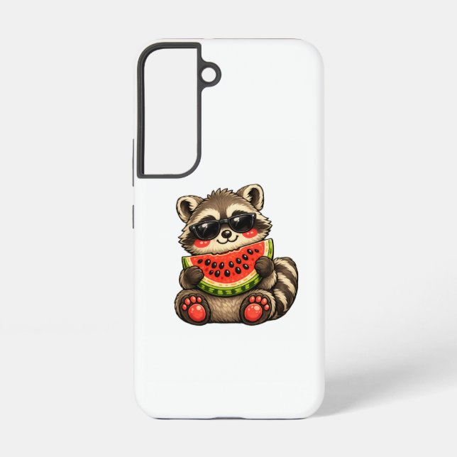 Cute Racoon with Watermelon Samsung Galaxy S22 Case (Back)