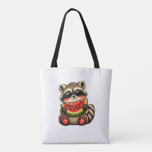 Cute Racoon with Watermelon Tote Bag