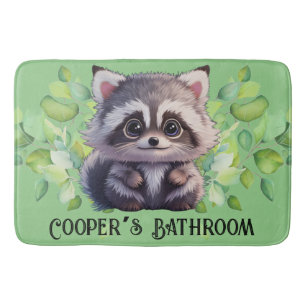 Cute racoon woodland animals forest friends  bath mat