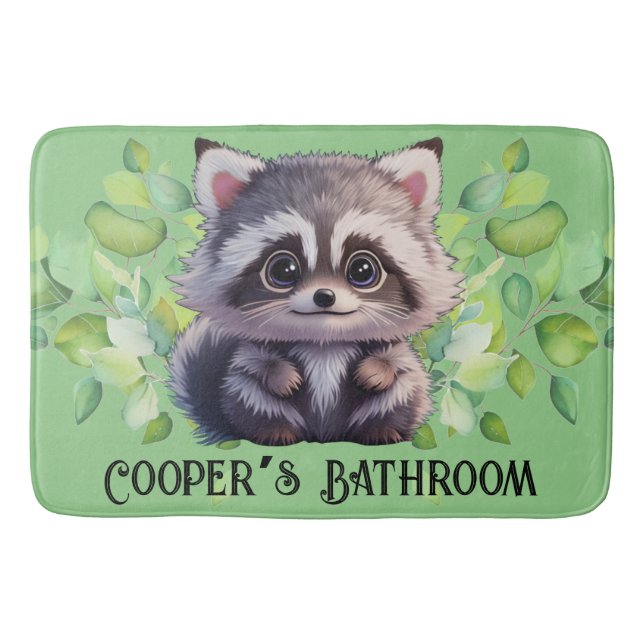 Cute racoon woodland animals forest friends  bath mat (Front)