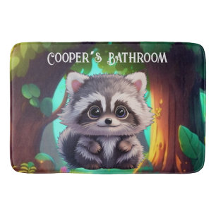 Cute racoon woodland animals forest friends  bath mat