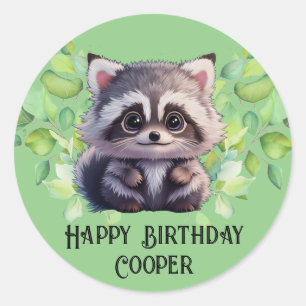 Cute racoon woodland animals forest friends  classic round sticker