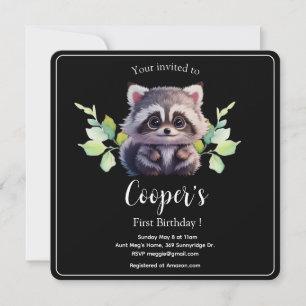 Cute racoon woodland animals forest friends  invitation