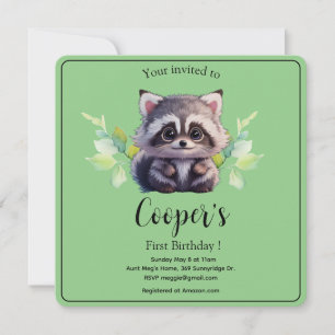 Cute racoon woodland animals forest friends  invitation