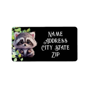 Cute racoon woodland animals forest friends  label