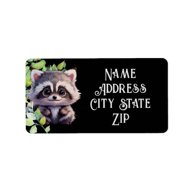 Cute racoon woodland animals forest friends  label (Front)