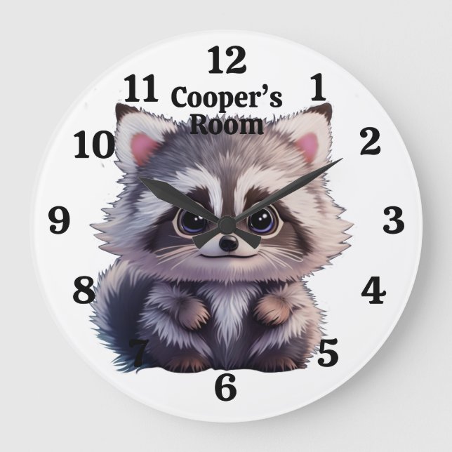 Cute racoon woodland animals forest friends  large clock (Front)