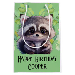 Cute racoon woodland animals forest friends medium gift bag