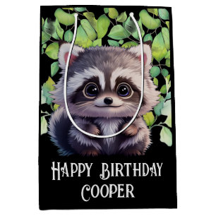 Cute racoon woodland animals forest friends medium gift bag