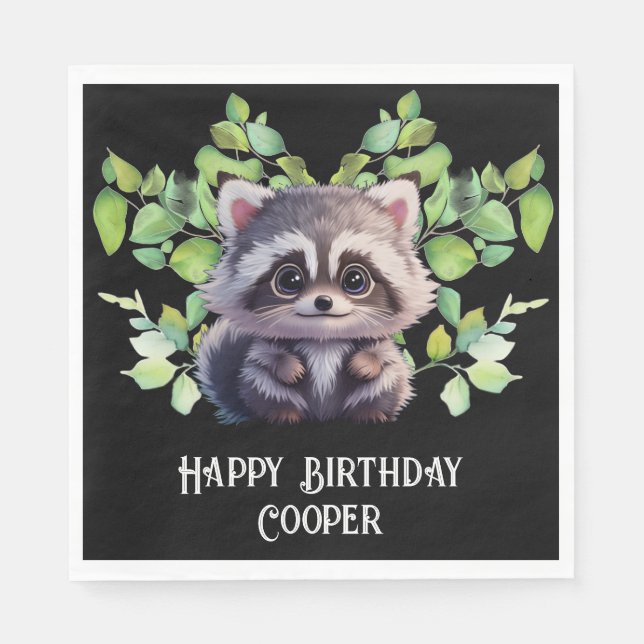 Cute racoon woodland animals forest friends  napkin (Front)
