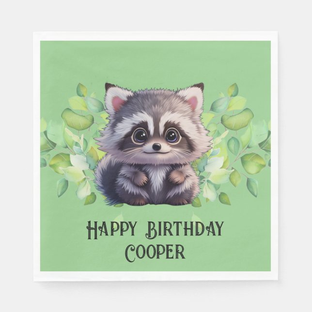 Cute racoon woodland animals forest friends  napkin (Front)