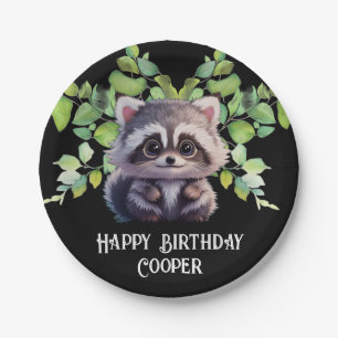 Cute racoon woodland animals forest friends paper plate