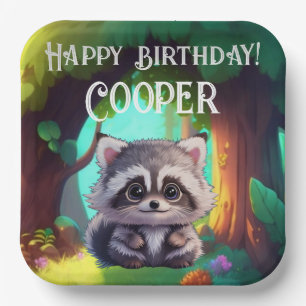 Cute racoon woodland animals forest friends  paper plate
