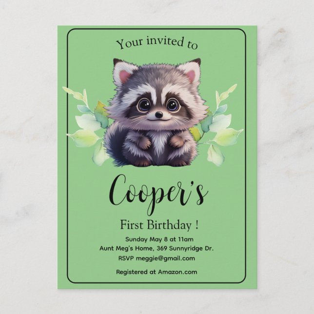 Cute racoon woodland animals forest friends  postcard (Front)