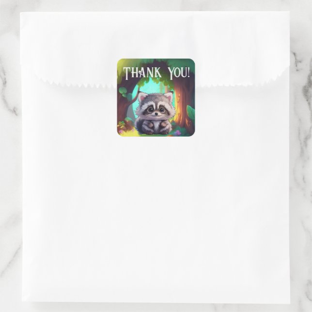 Cute racoon woodland animals forest friends  square sticker (Bag)