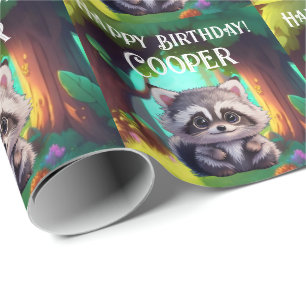 Cute racoon woodland animals forest friends  wrapping paper