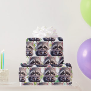Cute racoon woodland animals forest friends  wrapping paper