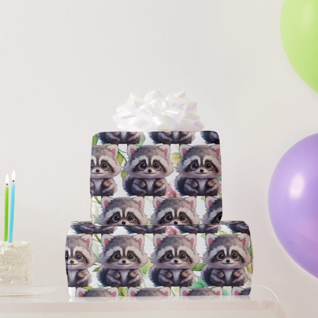 Cute racoon woodland animals forest friends  wrapping paper (Party Gifts)