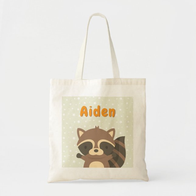 Cute Racoon Woodland Kids Personalised Tote (Front)