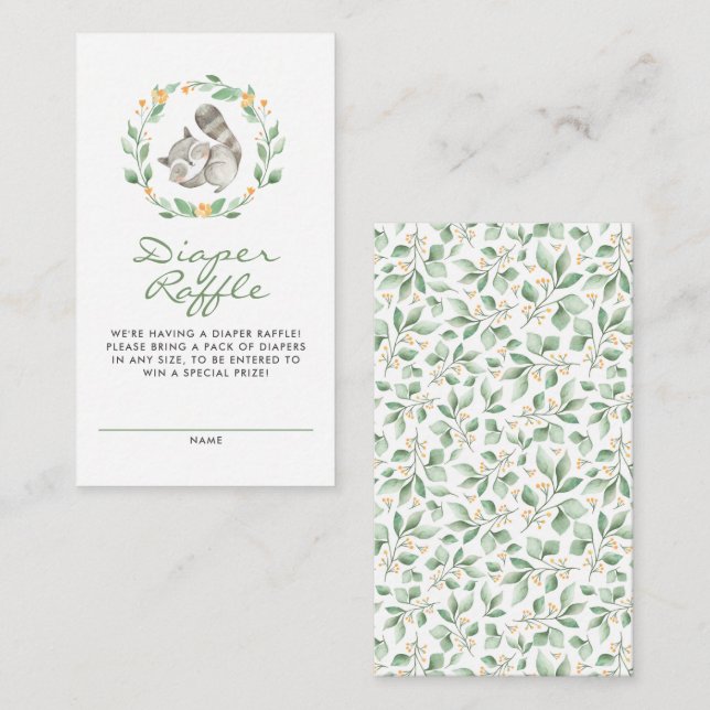 Cute Racoon Wreath Baby Shower Diaper Raffle Enclosure Card (Front/Back)