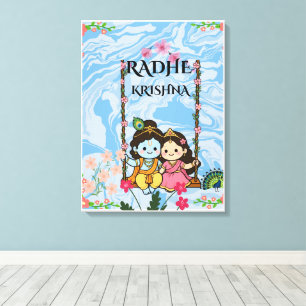Cute Radha Krishna on Swing Wall Art Shri Radhe