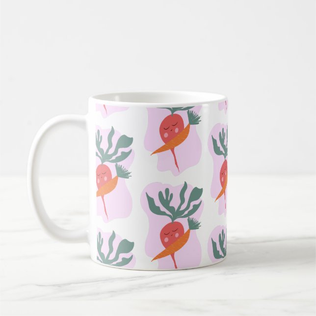 Cute Radish and Carrot Cartoon Pattern   Coffee Mug (Left)